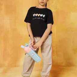 HERE&NOW Girls Graphic Printed Round Neck Pure Cotton T-shirt With Jogger-picture-35