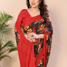 Moda Rapido Women Red Poly Georgette Floral Printed Sarees-picture-29