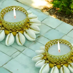 GADINFASHION Gold-Toned & White 2 Pieces Tealight Candle Metal Holder-picture-13