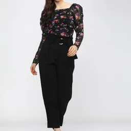 tokyo talkies Casual Puff Sleeves Self Design Women Black Top image 5