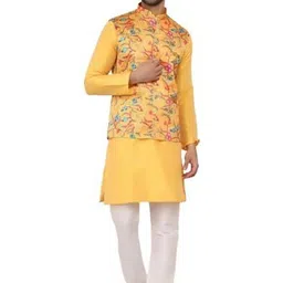 JEXI Men Floral Regular Pure Silk Kurta with Trousers-picture-41
