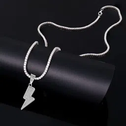KRENOZ Men Stainless Steel Silver-Plated Rhinestone Studded Quirky Pendant With Chains-picture-33
