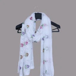 Chiffon Embroidered, Printed White Women Dupatta-image-16