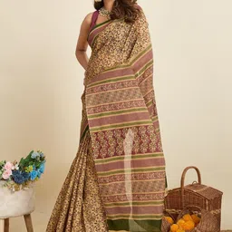 SHANVIKA Floral Printed Pure Cotton Saree Without Blouse Piece image 3