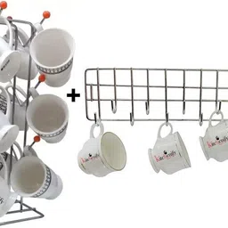 Cup Kitchen Rack Cup Stand Holder with Wall Hanger Hooks Stainless Steel Combo Pack Steel-image-1