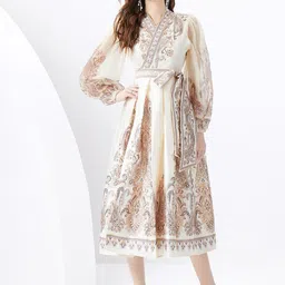 JC Collection Ethnic Motifs Puff Sleeve Wrap Midi Dress-picture-31