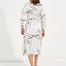 Styli High Neck Belted A-Line Midi Dress with Puff Sleeves image 4