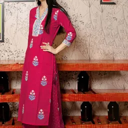 GoSriKi Women Floral Printed Mandarin Collar Kurta With Palazzos & Dupatta image 2