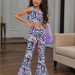 INCLUD Girls Printed Round Neck Crop Top With Trouser-picture-12