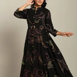 ZUMMER Women Printed Three-Quarter Sleeves Fit & Flare Midi Dress image 2