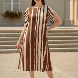 DressBerry Women Striped Georgette A-Line Midi Dress-image-96