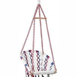 Swingzy Red & White Textured Pure Cotton & Wood Hammock Swing image 5
