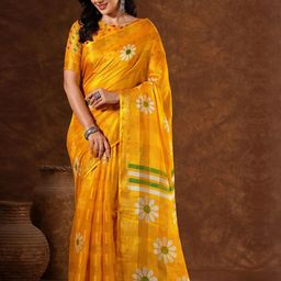 HERE&NOW Women Silk Blend Floral Printed Woven Jari Work Saree-picture-30