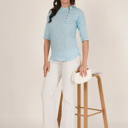 Brownverse Women Mandarin Collar Cotton Top-picture-28