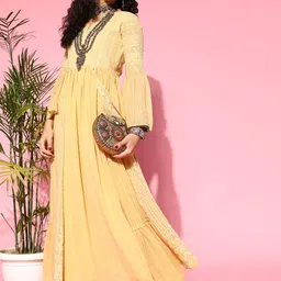 sangria Embroidered Georgette Stitched Flared/A-line Gown image 3