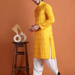 tibra Men Embellished, Embroidered Viscose Rayon Straight Kurta image 3