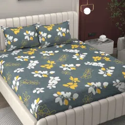 bromwick Grey Floral 250 TC Microfiber King Size Double Bedsheet Fitted Microfiber With 2 Matching Pillow Covers-picture-29