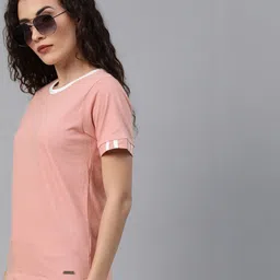 roadster Women Solid Round Neck Pure Cotton Pink T-Shirt-picture-18