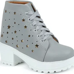 yuggi Women’s Star-Perforated Lace-Up Ankle Boots – Block Heel Party Casual Shoes Boots For Women image 3