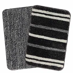 saral home Black Geometric Microfibre 20x14 Inches AntiSkid Bath Mats (Set of 2) image 4