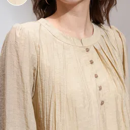 tokyo talkies Casual Bishop Sleeve Solid Women Brown Top image 4