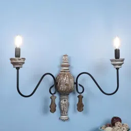 Opura Brown and Black Wood and Iron Wall Light | E14 holder | without Bulb by Eliante by Jainsons Lights-picture-11