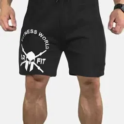 Printed Men Black Gym Shorts-image-5