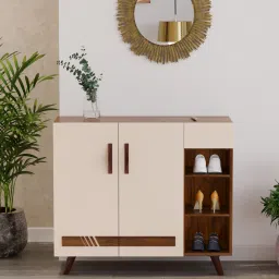 bluewud Oleye Shoe Cabinet In Brown Maple & Beige Colour image 1