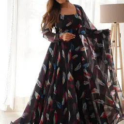 ayesha fashion Floral Print Georgette Stitched Flared/A-line Gown-picture-14