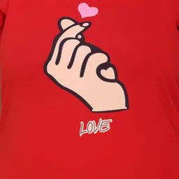 plush Women Graphic Print Round Neck Cotton Blend Red T-Shirt image 4