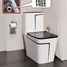 solano C/T01 Premium Quality White commode with Black Finishing Line and Round Flush Button Western Commode image 1