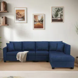 mintwud from pepperfry Bingo Fabric LHS Sectional Sofa (3+ Lounger) In Cool Cobalt Colour-picture-1