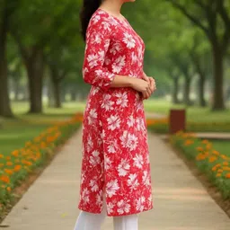 svkoli Women Floral Print, Printed Cotton Silk Straight Kurta image 3