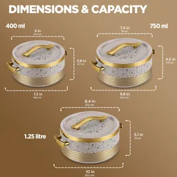 milton Insignia Jr. Set Casserole (400,750,1250) ml | Insulated Hot Pot - Beige Thermoware Casserole Set image 4