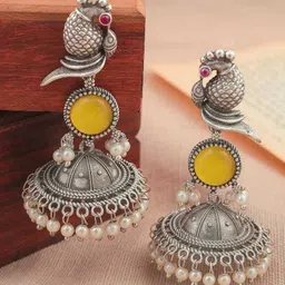 Beautiful Unique Design Oxidised Silver Stone Earrings Alloy Stud Earring-image-11