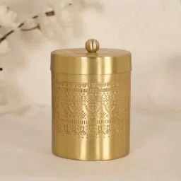 peepul tree Golden Aura Handcrafted Pure Brass Medium Jar with Lid for Tea, Sugar & Spice | Festive Serveware & Storage image 1