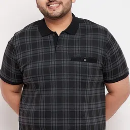 austivo Men Checkered Polo Neck Cotton Blend Black T-Shirt-picture-12