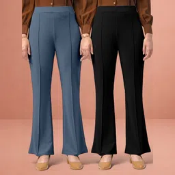 hocc Women Loose Fit Grey, Black Lycra Blend Trousers image 1