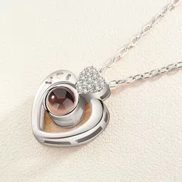 grab classy I Love You in 100 Different Languages Heart Silver 900 Silver Sterling Silver Pendant image 3