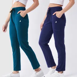 modeve Pack of 2 Women Solid Dark Blue, Green Track Pants-picture-20