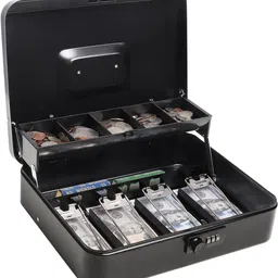 Cash box with Combination Lock & 2 Level Money Tray, Metal Money Box - Black Cash Box-image-4