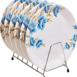 drizling Unbreakable Round Melamine Floral Printed Dinner Plates for Kitchen Use (Multicolour) Sizzler Tray image 2