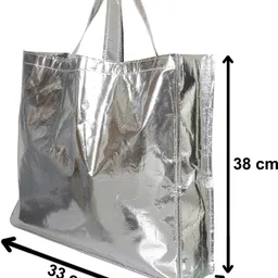 kuber industries Reusable Large Size Grocery Bag Shopping Bag with Handle, Non-woven Gift Bag Goodies Bag Silver Tote Bag-Pack of 3 (Silver) Pack of 3 Grocery Bags image 5