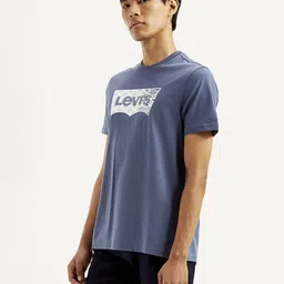 levi's Men Graphic Print Crew Neck Pure Cotton Blue T-Shirt image 4
