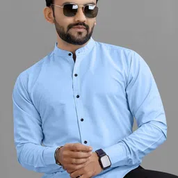 rahul look Men Slim Fit Solid Mandarin Collar Casual Shirt image 5