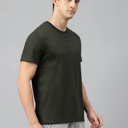 van heusen Men Solid Crew Neck Cotton Blend Dark Green T-Shirt image 5