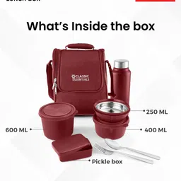 classic essentials Supreme Microwave Safe Set of 5 with Bottle|Bag & Cutlery 5 Containers Lunch Box image 5