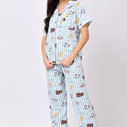 lugo Women Night Suit Set Blue Printed image 1