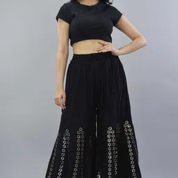 harshraj Women Regular Fit Black Viscose Rayon Trousers image 3