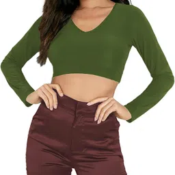 jovo Party Regular Sleeves Self Design Women Dark Green Top image 3